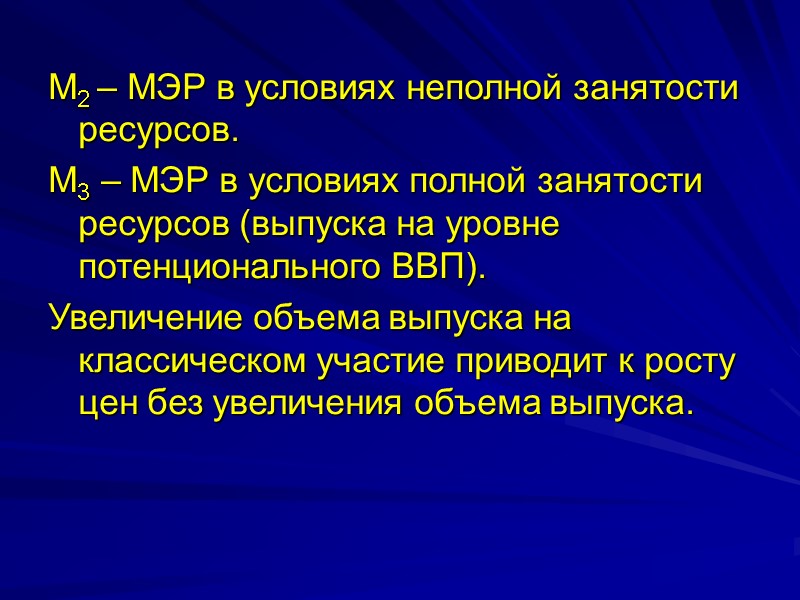 М2 – МЭР в условиях неполной занятости ресурсов. М3 – МЭР в условиях полной